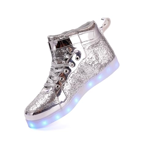 Image of Glitter Led Shoes Light Up Shoes High Top Sneakers for Women Men Flashing Dancing Shoes for Halloween Christmas Party with USB Charging