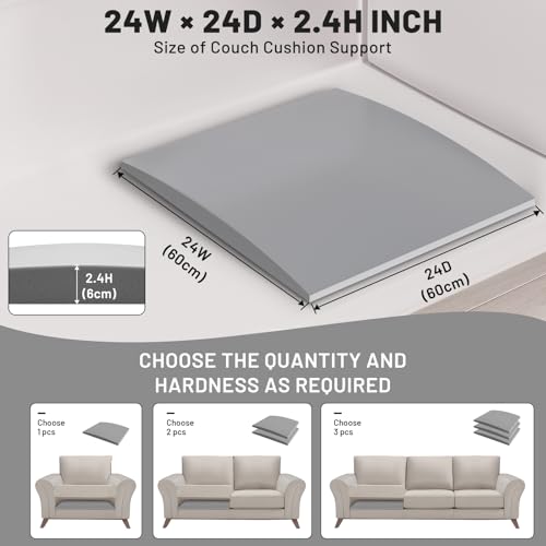 Image of Couch Cushion Support, Sofa Cushion Support for Sagging Couch Seat, Couch Replacement Insert, 24 inchx24 inchx2.4 inch, High Density Foam Furniture Seat Sagging Repair, Trapezoid 40D, Grey Set of 2