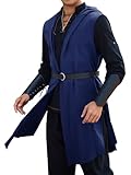 Runcati Mens Renaissance Costume Hooded Surcoat Medieval Knight Sleeveless Tunic Tops Tabard Viking Holloween Cloak Navy Blue