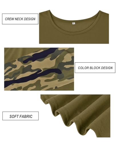 Image of CARCOS Plus Size Tops for Women Color Block Flower /Striped /Camo Crew Neck Long Sleeve Tee Shirt