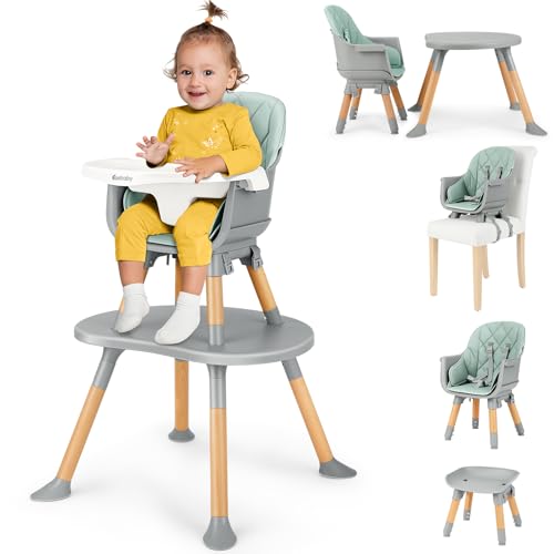 Image of Ezebaby Convertible Baby High Chair with Table & Seat, 8-in-1 Adjustable Toddler Feeding Chair, Multi-Stage Infant to Kid Dining Booster Seat with Safety Harness, Easy to Clean & Sturdy Design(Green)