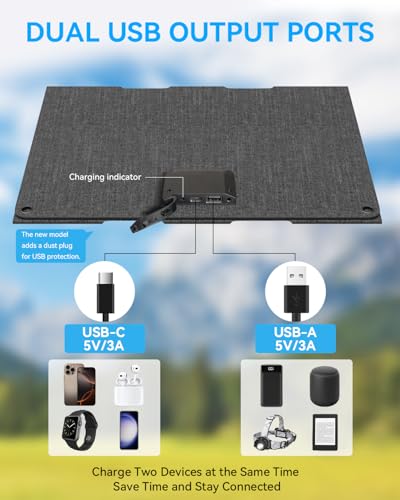 Ecosonique 30W Solar Panel Charger Portable Foldable, USB-C & USB-A Charging, ETFE IP67 Waterproof, Compatible with Cell Phones, iPhone, iPad, Samsung, LG, Power Banks, for Camping, Outdoor, Travel - Thumbnail 2