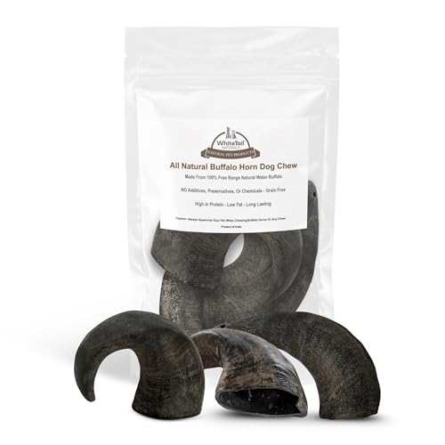WhiteTail Naturals - Water Buffalo Horns for Dogs (Medium 3 Pack) All-Natural Dog Bone - Long Lasting Chew Bone for Aggressive Chewers and Teething Puppies