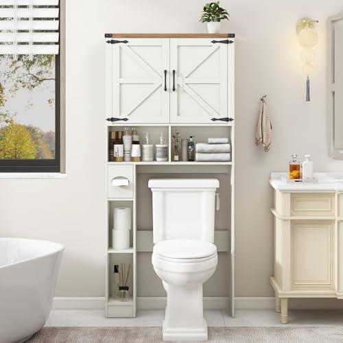 Over-The-Toilet-Storage-Cabinet-Farmhouse-Storage-Cabinet-Over-Toilet-with-2-Barn-Doors-Toilet-Paper-Holder-StandHome-Space-Saving-Toilet-Rack-for-Laundry-Restroom-Bathroom Over The Toilet Storage Cabinet Farmhouse Storage Cabinet Over Toilet with 2 Barn Doors Toilet Paper Holder StandHome Space Saving Toilet Rack for Laundry Restroom Bathroom