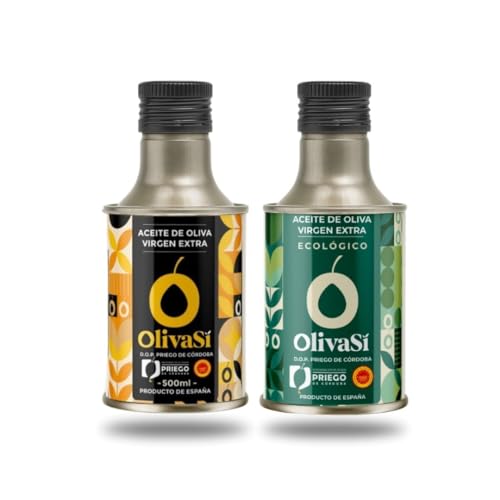 Pack OLIVA SÍ – Golden Edition + Ecológico | 2x250ml Lata | AOVE Premium con D.O.P. Priego de Córdoba | Aceite de Oliva Virgen Extra Gourmet | Premiado en Concursos Internacionales y Nacionales