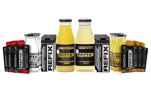REFIX Pack Degustación - Bebida Ecológica de Hidratación Extrema. 6 Limón, 6 Naranja, 1 Coco+Piña, 1 Coco+Manzana, 3 Geles Fresa+Frambuesa y 3 Geles de Mango+Maracuyá.
