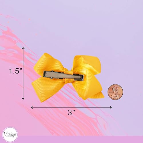 Image of Small Solid Bow for Girls - Set of 12 (Yellow)