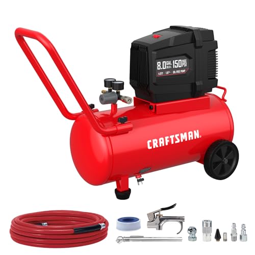 CRAFTSMAN Air Compressor 8 Gallon Oil-Free 1.8 HP Max 150 PSI Hor...