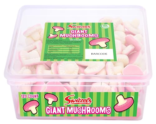 Swizzels Sweet Tubs Giant Fun Gums Foam Mushrooms Fruit Flavour Sweet Gums Sharing Tub of Sweets Free from Artificial Colours (120 Sweets Approximately)