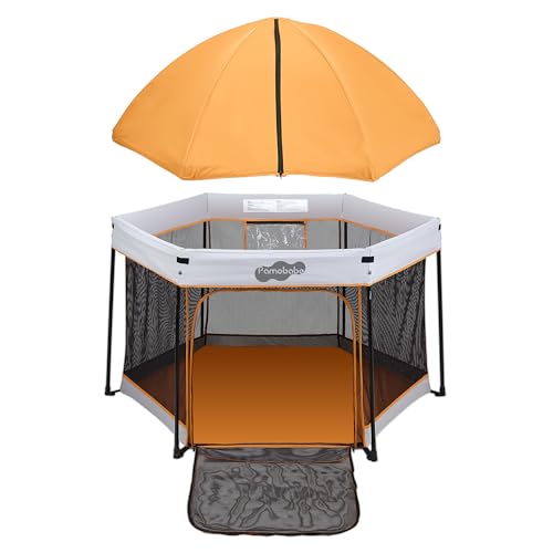Image of Pamo Babe Baby Playpen with Sun Protection Canopy - Indoor & Outdoor Play Yard for Babies and Toddlers - Baby Tent with Zipper Door