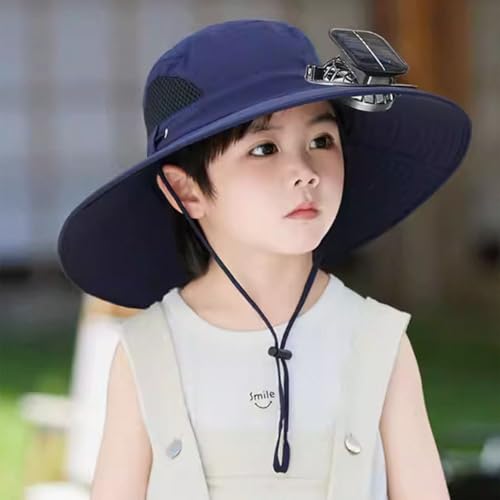 Solar Fan Hat for Kids 3-12 Years, Wide Brim Sun Hat with Fan, UV Protection Comforable & Breathable Cap for Camping3