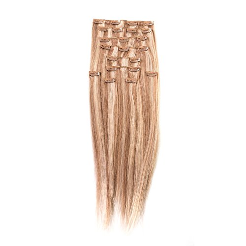 Sono 1 Count 120 g 16" Clip-in Straight Sono 1 Count 100% Human Hair Extensions, 12/600 Light Ash & Blonde