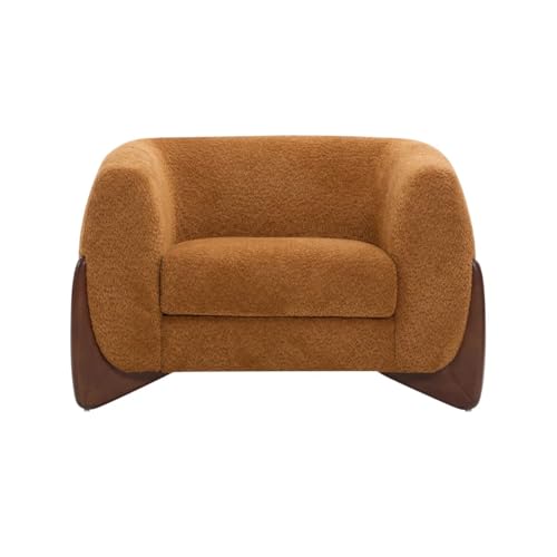 Image of Upholstered 3 Seater Sofa Three Seater Sofa with Wooden Legs for Living Room Hotels & Offices (One Seater Boucle Camel)