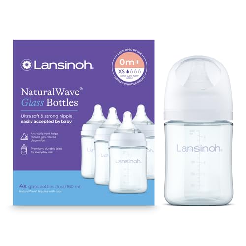 Image of Lansinoh Anti-Colic Glass Baby Bottles, White Collar, 5 Ounces, 4 Count