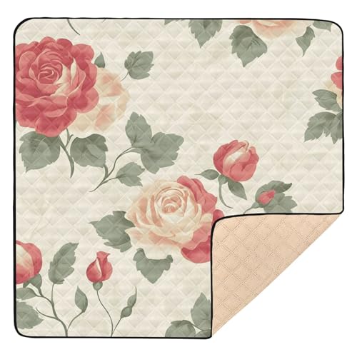 BOESI Doodle Colorful Flower Pattern Baby Play Mat, 50“ X 50” Washable Folding Crawling Mat, Baby Floor Mat, Soft, Thick, Non-Slip