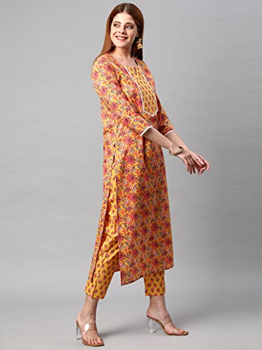 Image of ANNI DESIGNER Women's Cotton Blend Printed Straight Kurta With Pant