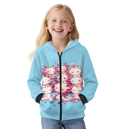 Girls' Zip-Up Hoodie Sweatshirt Kids Teens Lightweight Long Sleeve Fall Winter Hooded Jacket with Pockets