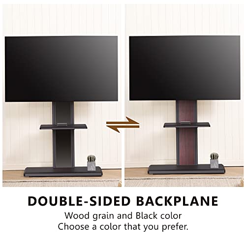 Fitueyes Universal Floor Tv Stand With Swivel Height Adjustable Mount For 32 43 50 55 65 75 Inch Tvs, Mid Century Modern Corner Tv Stand With Flexible Shelf For Living Room Bedroom (Black & Walnut) #TOP4