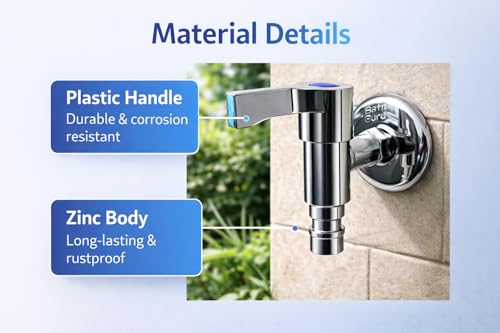 Image of BATH GURU Washing Machine Tap | Durable Wall Mounted Zinc Faucet with Ergonomic Plastic Handle | Sleek Chrome Finish Water Tap for Bathroom & Garden | Reliable Nozzle Tap for Home Use