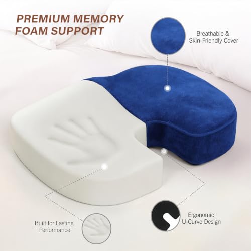 Image of Orthopaedic Memory Foam Coccyx Seat Cushion-(2 Year Warranty) - (18 inchx14 inchx3 inch) Tailbone & Sciatica Relief, Extra Support for Long Sitting,Non-Slip for Office /Home Chairs,Upto 100 kg - Velvet Blue