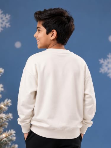 Image of KiddoPanti Boys Solid Round Neck Full Sleeve Fleece Sweatshirt | 60% Cotton 40% Polyester | Soft Warm Winter Pullover | Ribbed Cuffs & Hem | Casual Winter Sweatshirt for Kids