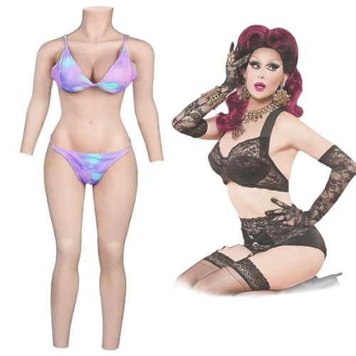 Tex-Eorey - Tex-Eorey Silicone Bodysuit Breastplate Panties Set D Cup Breast Forms with Natural Full Body Prosthesis Panty pour Drag Queen,Wheat,One Size