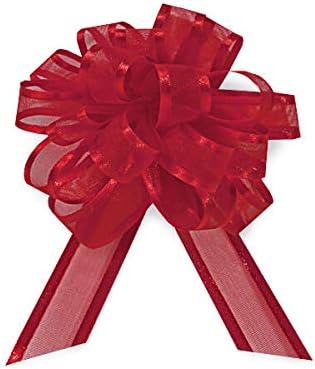 Sheer Gift Pull Bows - Red Sheer w/Satin Edge 4" (5/8" Ribbon) - 18 Loops - Organza Pull Bow (4 Packs; 12 Bows Per Pack) - WRAPS-PR81912