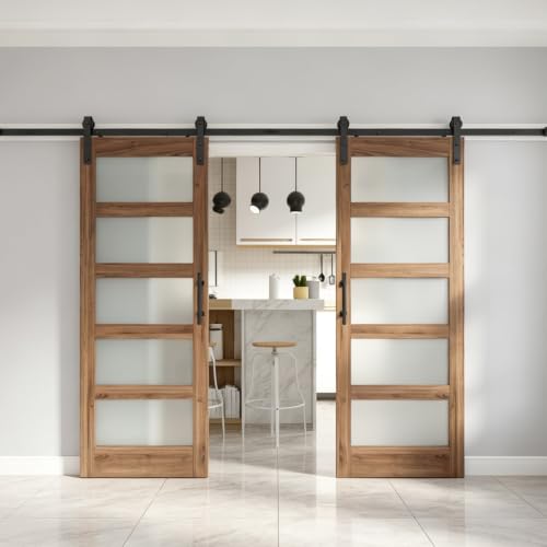 Image of FREDBECK 72 x 84 inch Frosted Glass Barn Doors with Hardware Kit Included