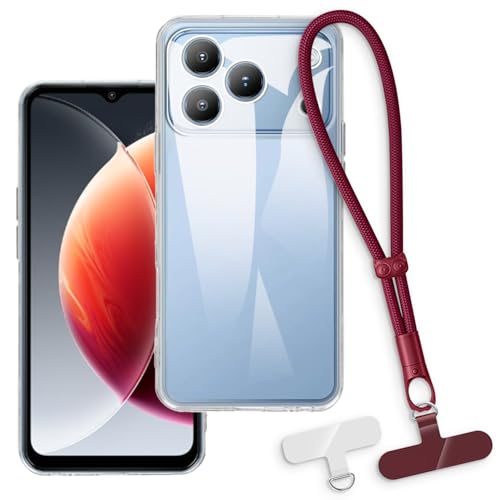 OAGELIM 2-in-1�ی�P�[�X�ƃ��X�g�X�g���b�v Blackview Wave 7C �Ƃ̌݊������� ���O���\�ȃ��j���[�h�t���d�b�J�o�[�A����~�ߕ����h�~�O���b�v�n���h�� (�N���A + ���b�h)