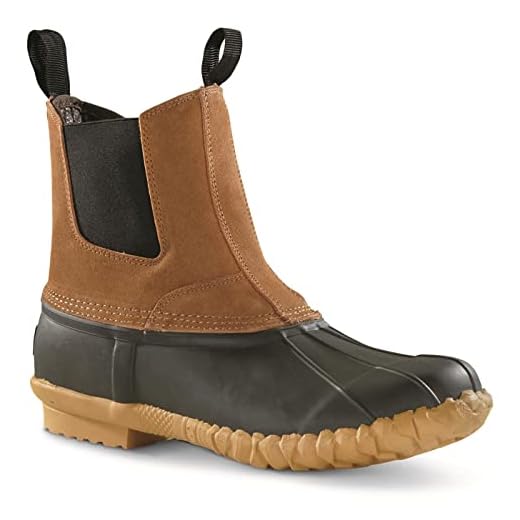 Guide Gear Men’s Pull On Insulated Leather Duck Boots Waterproof Rain Shoes, 400 Gram, Tan, 10D (Medium)
