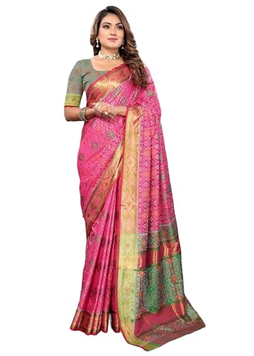 Sari en soie patola douce traditionnel tisse multicolore de 6.3 mtrs 7573
