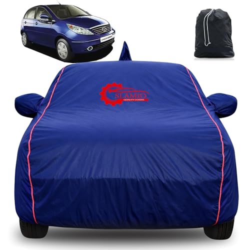 Image of 100% Waterproof Car Cover for Tata Vista | All-Weather, Dustproof & UV Protection | Heavy-Duty 3-Layer Fabric | Custom Fit with Mirror & Antenna Pocket | Navy Blue