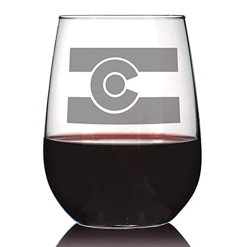 wine colorado - Colorado Flag - Cute Centennial State Stemless Wine Glass, Large 17 oz, Etched Sayings, Gift Box