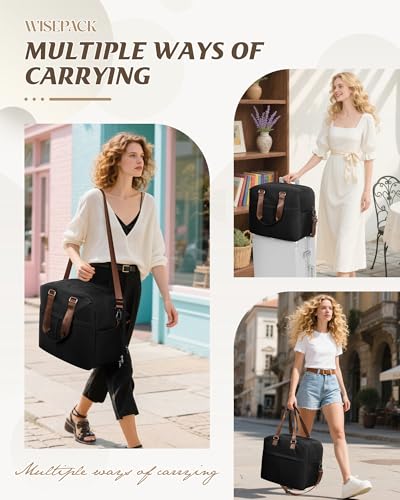 Image of Travel Duffle Bags for Women Men Expandable Personal Item Travel Bags Lightweight Weekender Overnight Carry on Bag for Airplanes Sport Gym Tote Ladies Beach Luggage Bag Black Brown