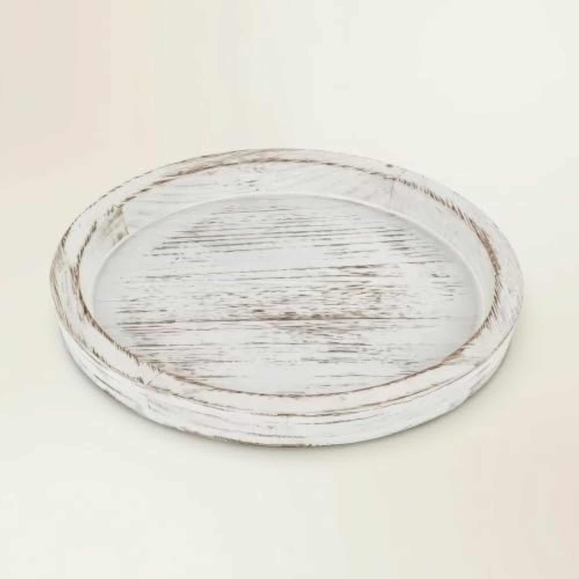 Rustic Whitewashed Candle Tray with Raised Rim