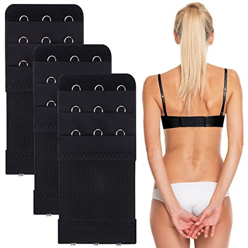 Yolev 3 Pieces Women's Bra Extenders Stretchy Bra Extension Strap 3 Hooks 3 Rows Elastic Bra Band Hook Strap Extensions For Women Lady (Black) #TOP3