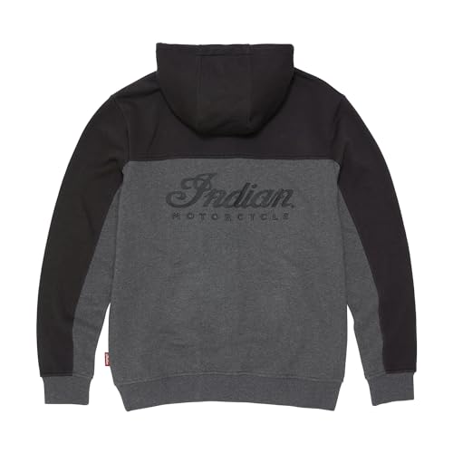 Indian Motorcycle Men's Colorblock Script Hoodie, Gray, Cotton and Polyester, Front and Back Embroidery - 28647782