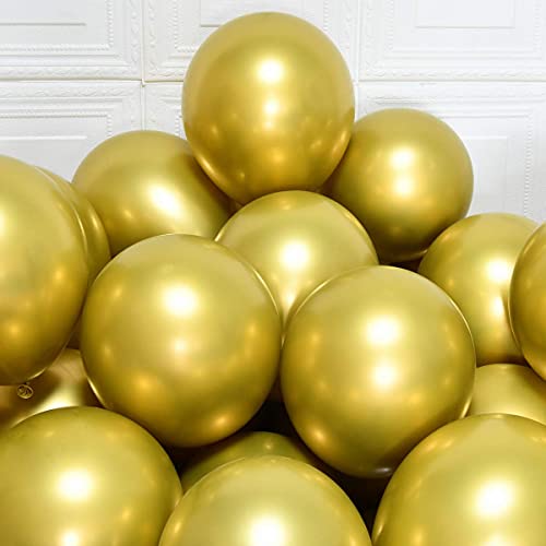 Gold Balloons MEBAY Party Balloons 12 inch 100 Pcs Latex Metallic Balloons Chrome Balloons Birthday Balloons Shiny Balloons Party Decoration Wedding Birthday Baby Shower Christmas Party(Gold)