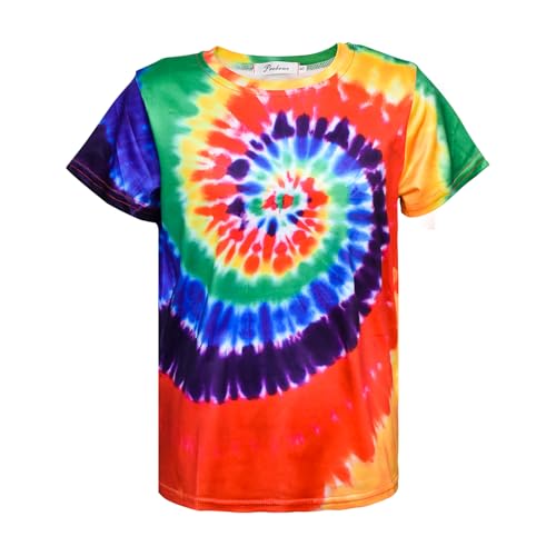 Kids Tie Dye T Shirts 3-12 Years Hippies Senior Crewneck Short Sleeve Rainbow Tee for Kids