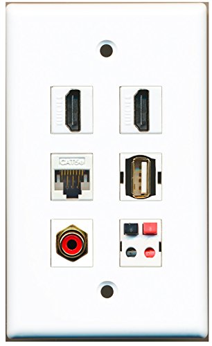 RiteAV - 2 HDMI 1 port RCA czerwony 1 port USB A-A 1 port Cat5e Ethernet biały 1 port głośnik płyta ścienna