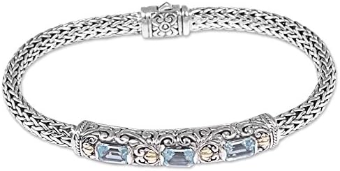 NOVICA Blue Topaz .925 Sterling Silver Chain Bracelet, 7.5" 'Bedugul Temple'