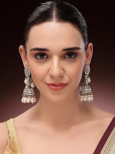 Image of Shining Diva Fashion Earrings for Women Girls Stylish Fancy Traditional Jhumka Jhumki Bahubali Kundan Pearl Ear Chain