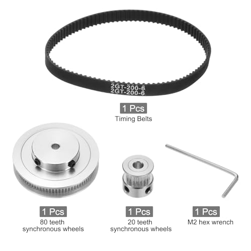 QUARKZMAN GT-2 Synchronrad 20&80 Zähne 5mm Bohrung Aluminiumlegierung Zahnriemenscheibe mit 1 Stück Länge 200mm Breite 6mm Riemen für 3D-Drucker CNC-Maschine (20-80T-5B-6)