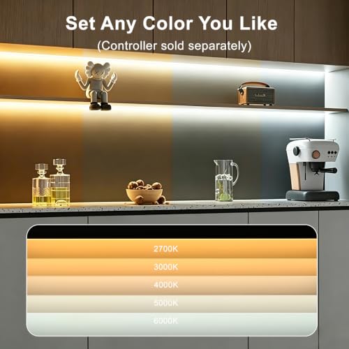 Image of COB CCT LED Strip Light, Tunable White 2700K-6500K, DC12V 608LEDs /m Dotless LED Tape, CRI90+ Dimmable UL Listed 16.4FT for Bedroom Kitchen Indoor Decor (No Adapter or Controller)