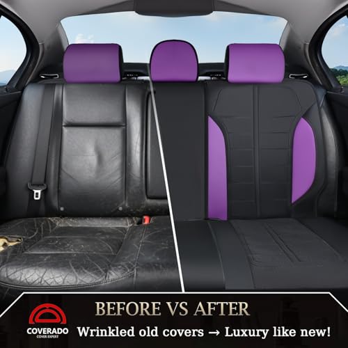 Image of Coverado Air Mesh Seat Cover, Car Seat Cover Rear Seats, 3D Breathable Seat Protectors Sports Carbon Fiber Design Airbag Compatible Comfort Universal for Most Cars, Van,Trucks, SUV, Black&Purple