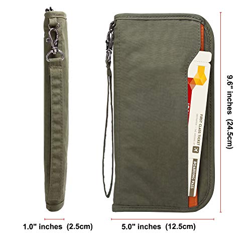 Zoppen Rfid Travel Passport Wallet & Documents Organizer Zipper Case With Removable Wristlet Strap, Army Green #TOP2