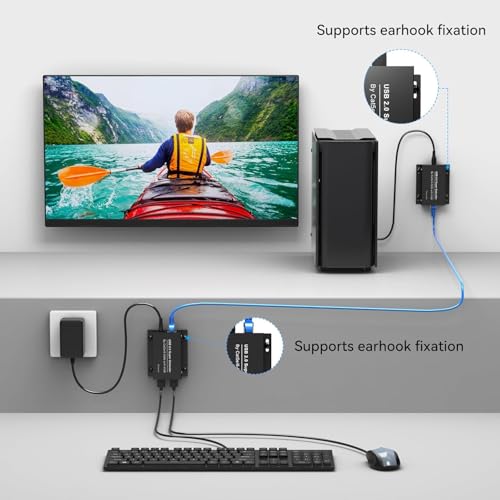 Image of USB Extender Over Ethernet USB 2.0 HUB RJ45 Cat5e /6, 196ft /60m, up to 480Mbps Transfer Rate No Driver Required Supports POC Power Supply, Supports Connecting Keyboard Mouse U Disk Printer etc.