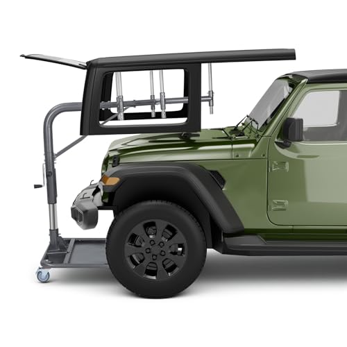 VEVOR Hard Top Remover Lift, 220 lbs, Jeep Hardtop Removal and Storage System, Quick & Easy One-Person Operation, Adjustable Height, for Jeep Wrangler YJ, TJ, JK, JL, 4XE, Ford Bronco 4 Door & 6 Gen+