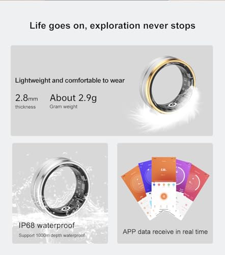 Smart Ring Health Tracker Ring for Women& Men Multi-Modes Fitness Tracker Heart Rate Pedometer Sleep Health Monitoring Waterproof Bluetooth Connectivity Long Lasting Batteries (Gold Plating 2, US 12#) - Image 3