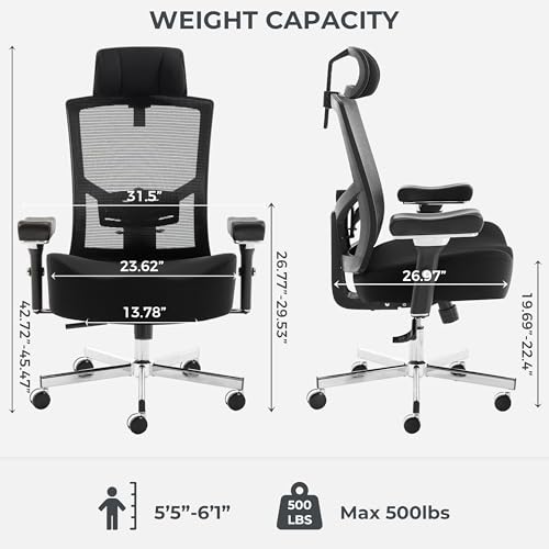 Image of Big and Tall Office Chair 700lbs with Ergonomic W Wide Thick Seat Cushion, Oversized Mesh Desk Chair with Adjustable Lumbar for Heavy People, Computer Chair with 4D Armrest Headrest